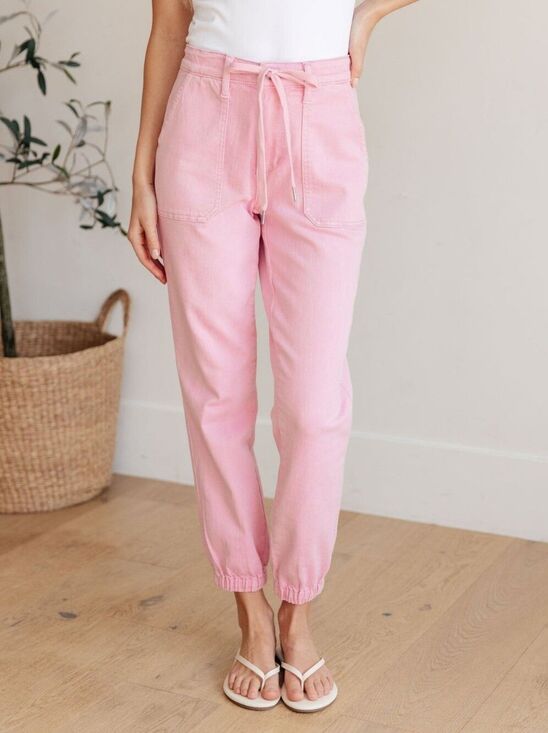 Judy Blue Pants - Judy Blue Womens Light Pink Regina High Rise Garment Dyed Denim Jogger Size 3/26